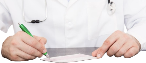 Den Oberkörper und die Hände von einem Arzt
