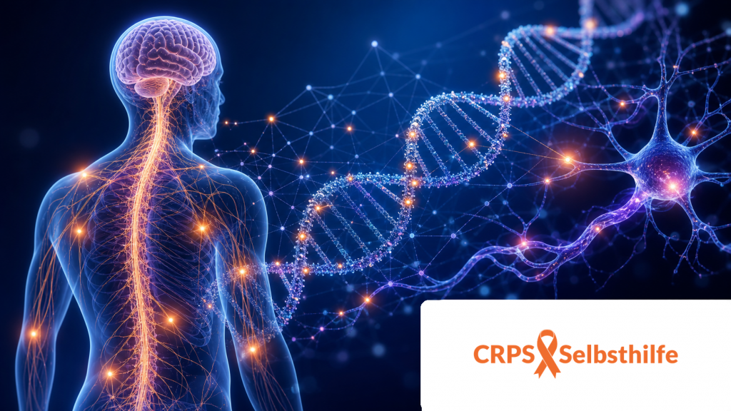 Mensch mit Fibromyalgie, DNA-Strang, Nervengeflecht